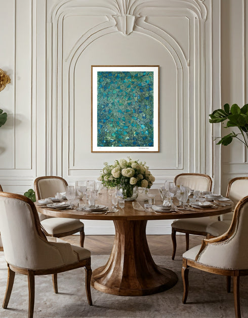 Blue Green Sardines is a Limited Edition Print by Seth B. Minkin with deep blues, emerald greens, and gold accents, vividly capturing each individual scale of each sardine in intricate detail.